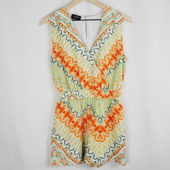 BEBE V-CUT MULTI-COLOR ROMPER SZ. 2 - Picture 2 of 16